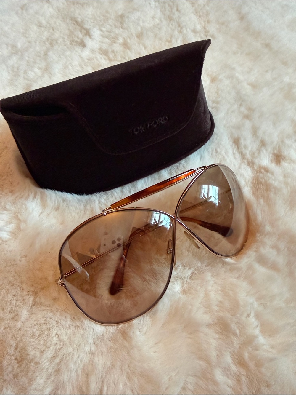Tom Ford Brown Gradient Aviator Sunglasses with Gold Frame